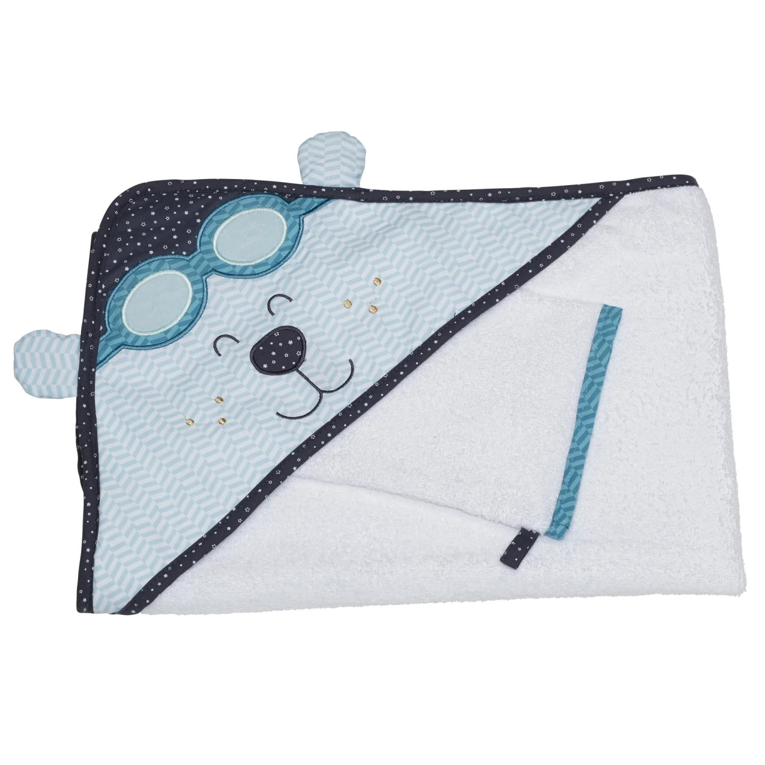 Lazare Cape De Bain Et Gant Bleu/Gris De Sauthon Baby's Sweet Home 1 Lazare Cape De Bain Et Gant Bleu/Gris De Sauthon Baby's Sweet Home