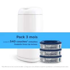 Starter Pack Poubelle à Couches Dress Up + 3 Recharges Blanc De Angelcare -Bébé Produits Boutique 01139994 4
