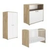 Trio Chambre Arthur : Lit + Commode + Armoire Blanc/Chêne De Galipette