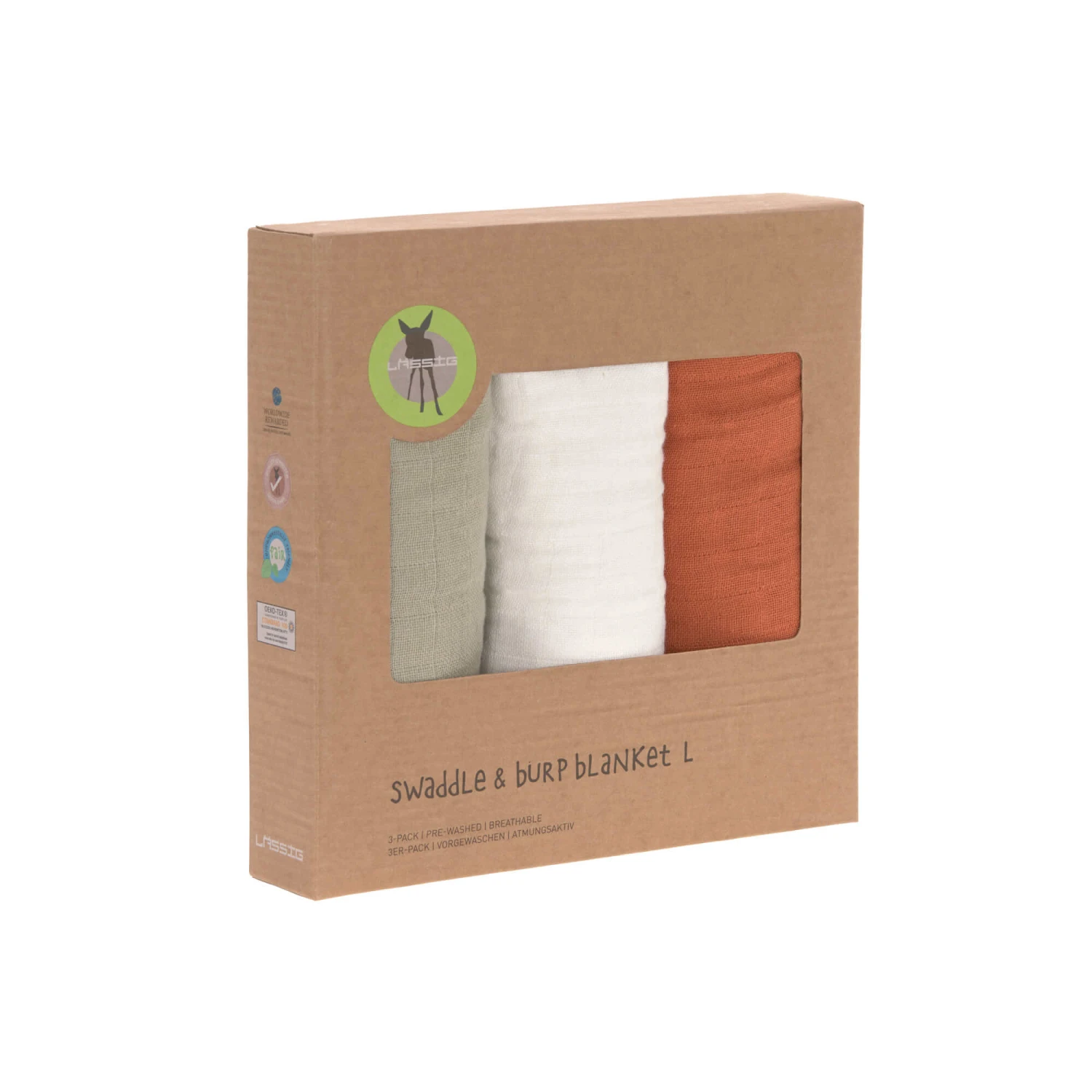 LÄSSIG Lange Mousseline 3 Pièces Rouille/Olive/Blanc 85 X 85 Cm De Lässig 3 LÄSSIG Lange Mousseline 3 Pièces Rouille/Olive/Blanc 85 X 85 Cm De Lässig – Image 3