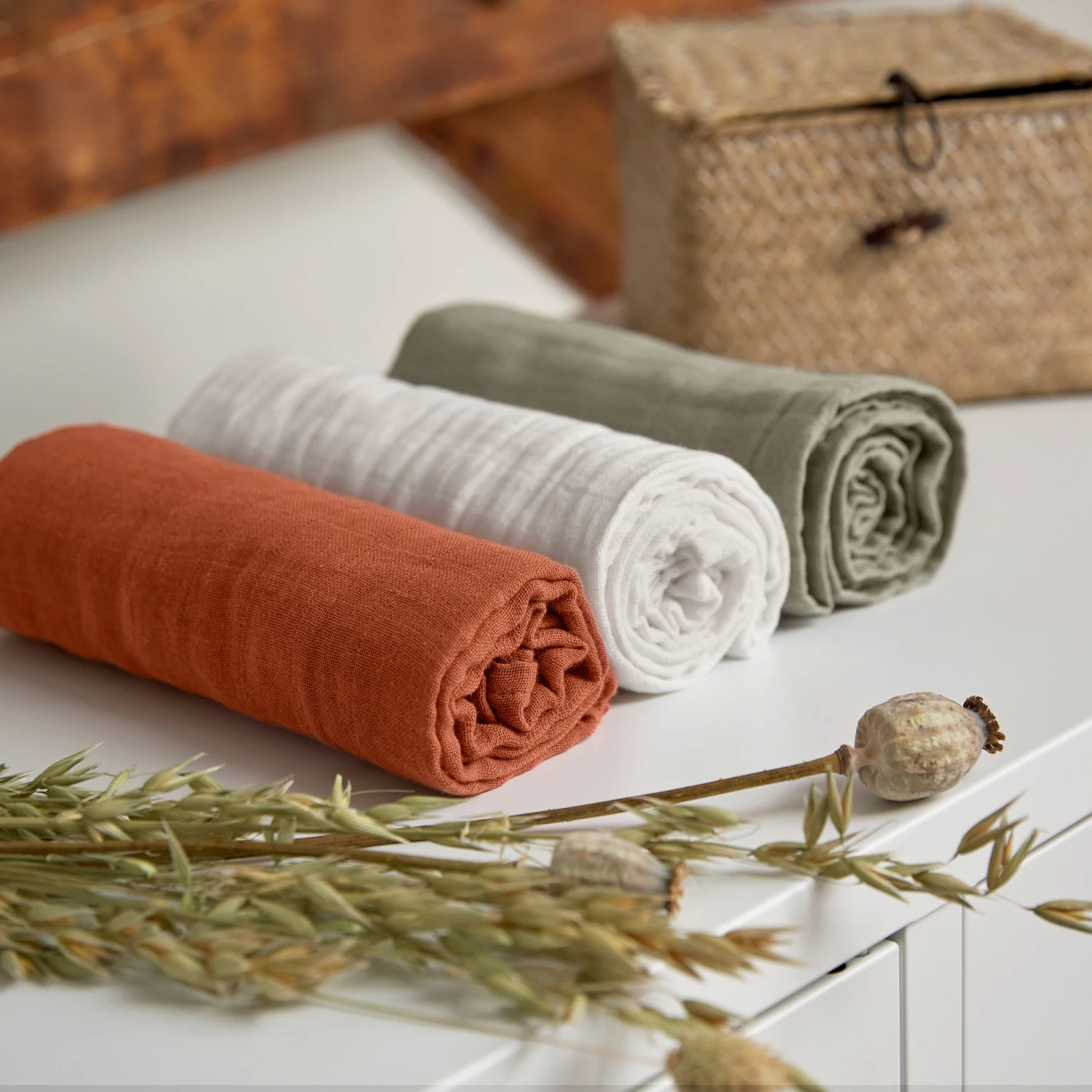 LÄSSIG Lange Mousseline 3 Pièces Rouille/Olive/Blanc 85 X 85 Cm De Lässig 7 LÄSSIG Lange Mousseline 3 Pièces Rouille/Olive/Blanc 85 X 85 Cm De Lässig – Image 7